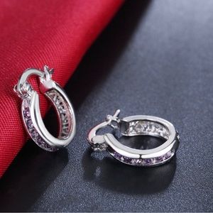 Boutique 925 Sterling Silver Purple Zircon Hoops